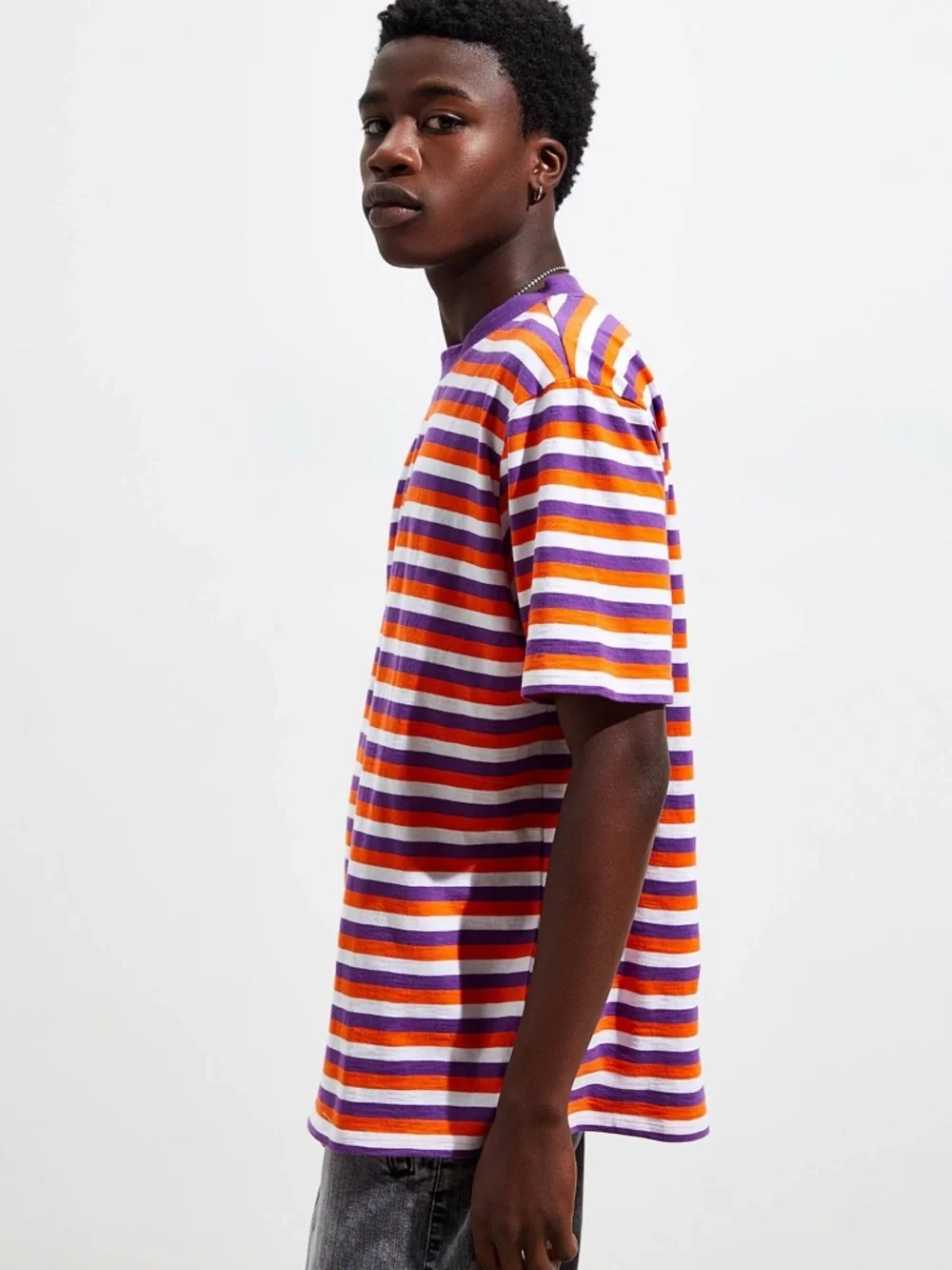 New GUESS ORIGINALS Purple Orange White Striped Short Sleeve Tee SZ L - Picture 5 of 9